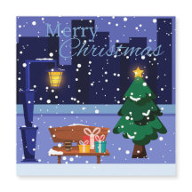 Weihnachtsstadtbild mit Straßenlaterne, Baum und G