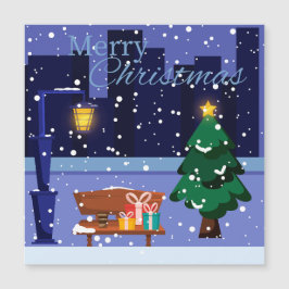 Weihnachtsstadtbild mit Straßenlaterne, Baum und G Magnetkarte