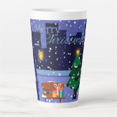 Weihnachtsstadtbild mit Straßenlaterne, Baum und G Milchtasse (Vorderseite)