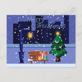 Weihnachtsstadtbild mit Straßenlaterne, Baum und G Postkarte