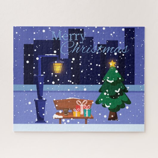 Weihnachtsstadtbild mit Straßenlaterne, Baum und G Puzzle (Horizontal)