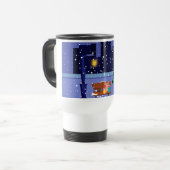 Weihnachtsstadtbild mit Straßenlaterne, Baum und G Reisebecher (Vorderseite Links)