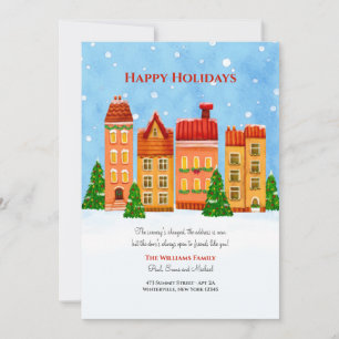 Weihnachtsstädte Neue Zuhause-Urlaubskarte Feiertagskarte