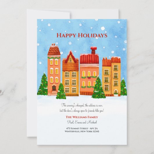 Weihnachtsstädte Neue Zuhause-Urlaubskarte Feiertagskarte (Vorderseite)