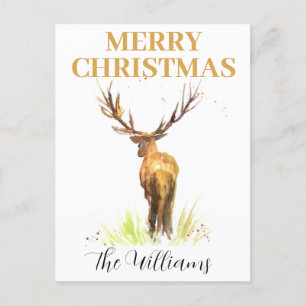 Weihnachtsstag Hirsch Elegante Aquarell Merry Postkarte