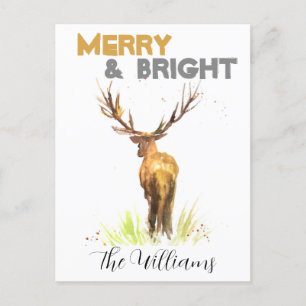 Weihnachtsstag Hirsch rustikale schicke Aquarellfa Feiertagspostkarte