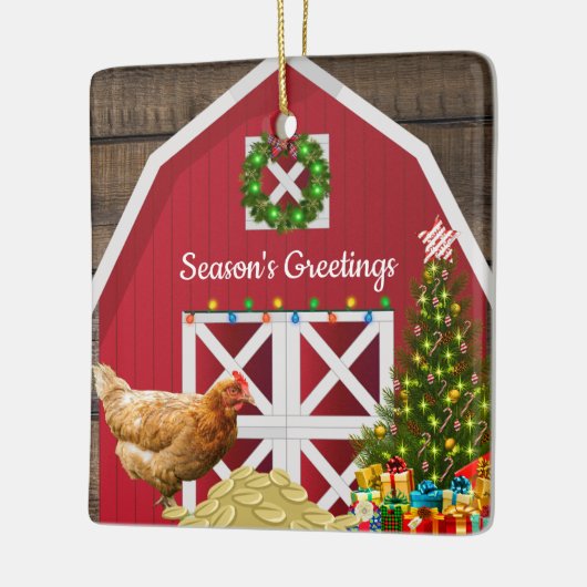 Weihnachtsstall Hen Tree Geschenke Keramikornament (Links)