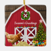 Weihnachtsstall Hen Tree Geschenke Keramikornament (Vorderseite)