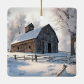 Weihnachtsstall in Schneeflocken Keramikornament (Rückseite)