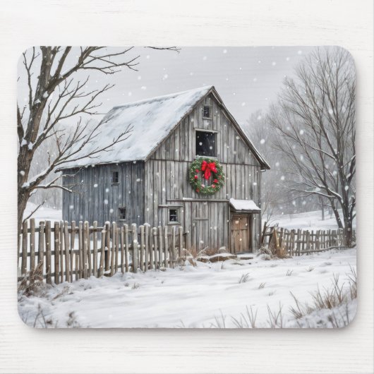 Weihnachtsstall in Schneeflocken Mousepad (Vorne)