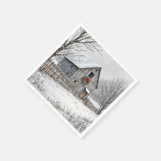 Weihnachtsstall in Schneeflocken Serviette (Ecke)