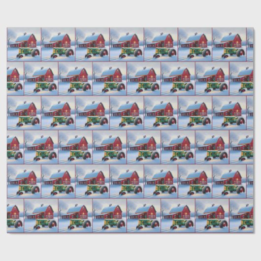 Weihnachtsstall mit grünem Traktor Geschenkpapier (Flach)