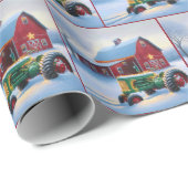 Weihnachtsstall mit grünem Traktor Geschenkpapier (Rolleneckpunkt)