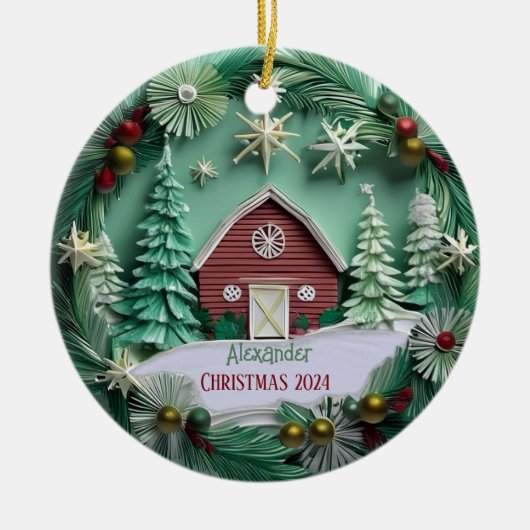 Weihnachtsstall Personalisiertes Ornament (Vorne)