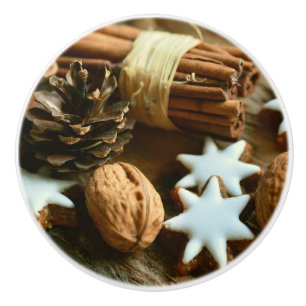 Weihnachtsstangen und Sterne Keramikknauf
