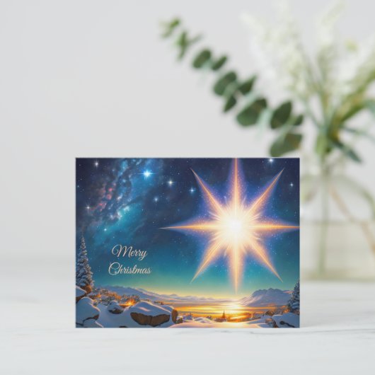 Weihnachtsstar, bezaubernde Winterlandschaft in de Postkarte (Stehend Vorderseite)