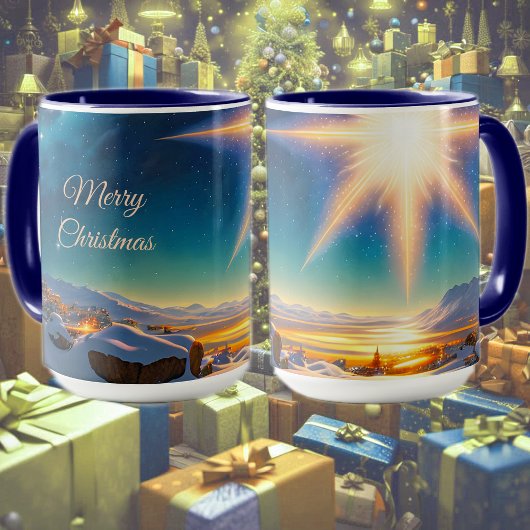 Weihnachtsstar, bezaubernde Winterlandschaft in de Tasse
