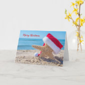 Weihnachtsstarfisch mit Weihnachtsmannmütze Karte (Gelbe Blume)