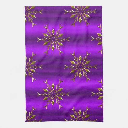 Weihnachtsstars aus Gold auf Lila Weihnachten Geschirrtuch (Vertikal)