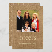 Weihnachtsstars Burlap Family Foto Feiertagskarte (Vorne/Hinten)