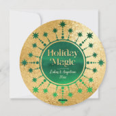 Weihnachtsstars: Grün und Gold Feiertagskarte (Rückseite)