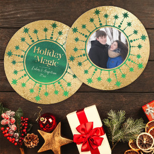 Weihnachtsstars: Grün und Gold Feiertagskarte