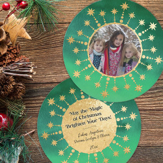 Weihnachtsstars: Grün und Gold Feiertagskarte