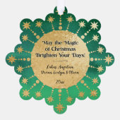 Weihnachtsstars: Grün und Gold Ornament Karte (Rückseite)