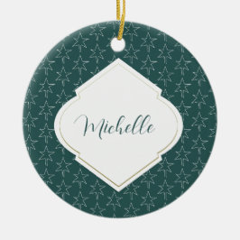 Weihnachtsstars Muster Mit Monogramm Pine Green Keramik Ornament