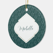 Weihnachtsstars Muster Mit Monogramm Pine Green Keramik Ornament (Links)