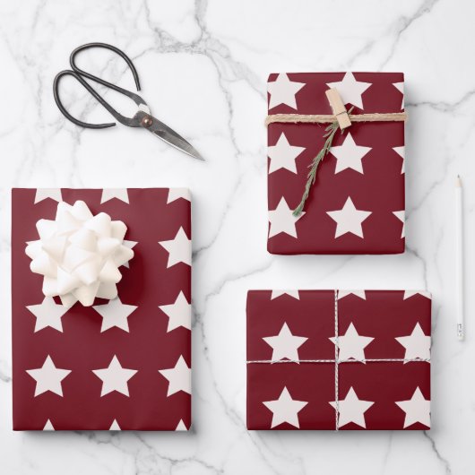 Weihnachtsstars Muster Red White Geschenkpapier Set (Vorderseite)