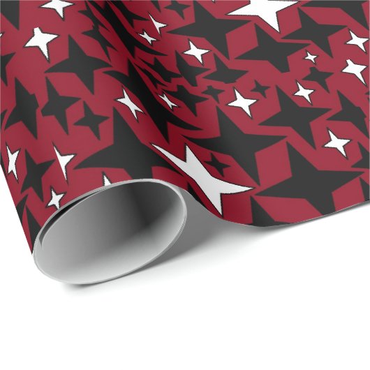 Weihnachtsstars Schwarz in Weiß und Rot Hintergrun Geschenkpapier (Rolleneckpunkt)