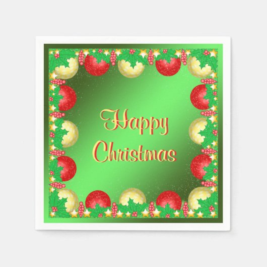 Weihnachtsstechpalme u. Flitter "glückliches Serviette (Vorderseite)
