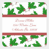 Weihnachtsstechpalmen-Adressen-Aufkleber Quadratischer Aufkleber (Vorderseite)