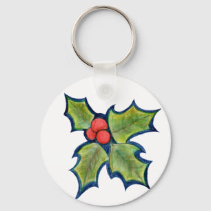 Weihnachtsstechpalmen-Blätter, rote Beeren Schlüsselanhänger