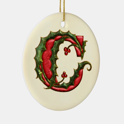 Weihnachtsstechpalmen-Monogramm C Keramikornament (Rechts)