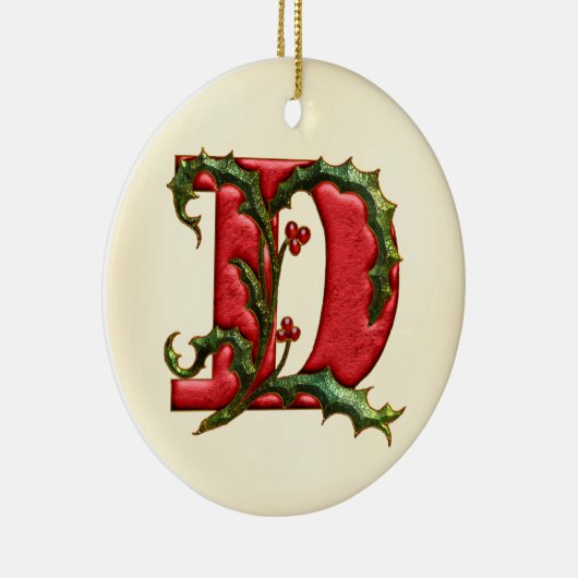 Weihnachtsstechpalmen-Monogramm D Keramik Ornament (Rechts)
