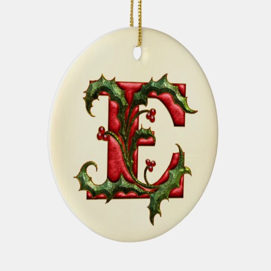 Weihnachtsstechpalmen-Monogramm E Keramik Ornament (Rechts)