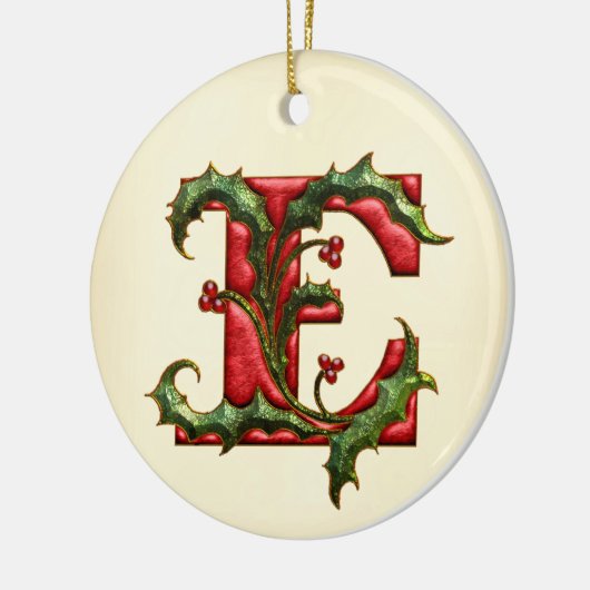 Weihnachtsstechpalmen-Monogramm E Keramik Ornament (Links)