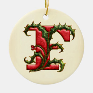 Weihnachtsstechpalmen-Monogramm F Keramikornament