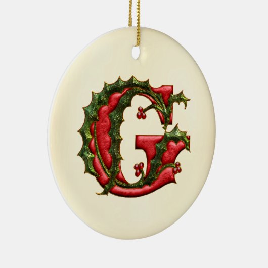 Weihnachtsstechpalmen-Monogramm G Keramik Ornament (Rechts)