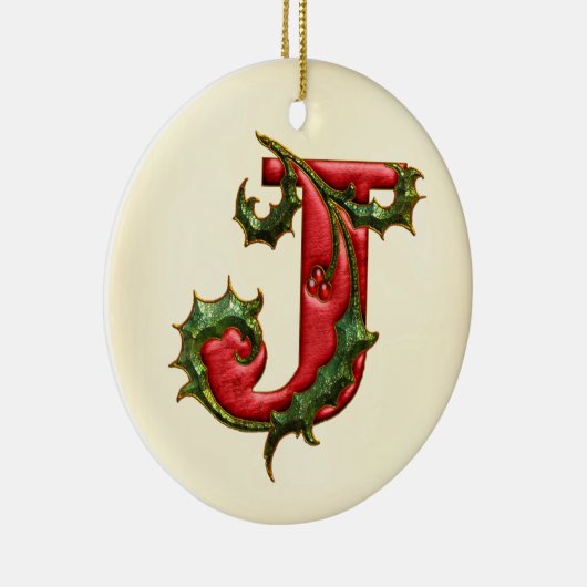 Weihnachtsstechpalmen-Monogramm J Keramikornament (Rechts)