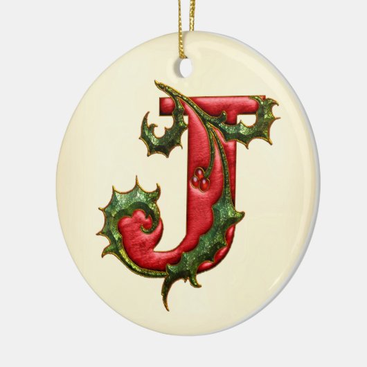 Weihnachtsstechpalmen-Monogramm J Keramikornament (Links)