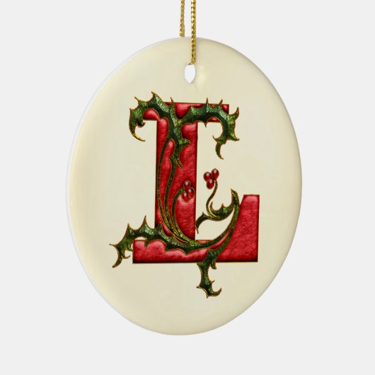 Weihnachtsstechpalmen-Monogramm L Keramik Ornament (Rechts)