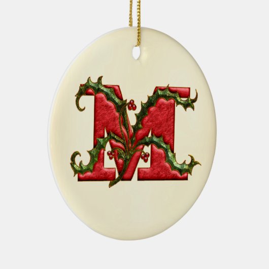 Weihnachtsstechpalmen-Monogramm M Keramikornament (Rechts)