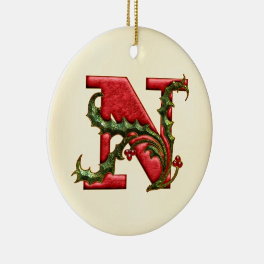 Weihnachtsstechpalmen-Monogramm N Keramikornament (Rechts)