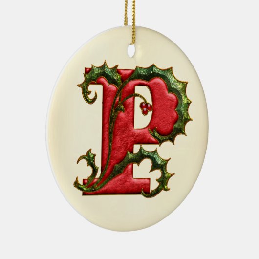 Weihnachtsstechpalmen-Monogramm P Keramikornament (Rechts)