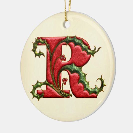 Weihnachtsstechpalmen-Monogramm R Keramik Ornament (Links)