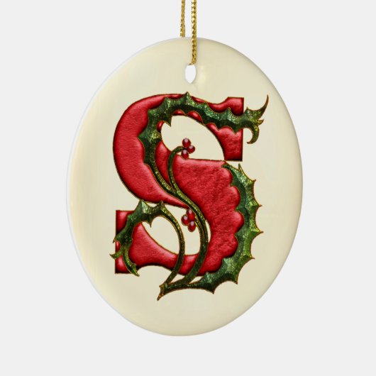 Weihnachtsstechpalmen-Monogramm S Keramik Ornament (Rechts)