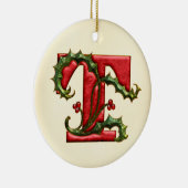 Weihnachtsstechpalmen-Monogramm T Keramikornament (Rechts)